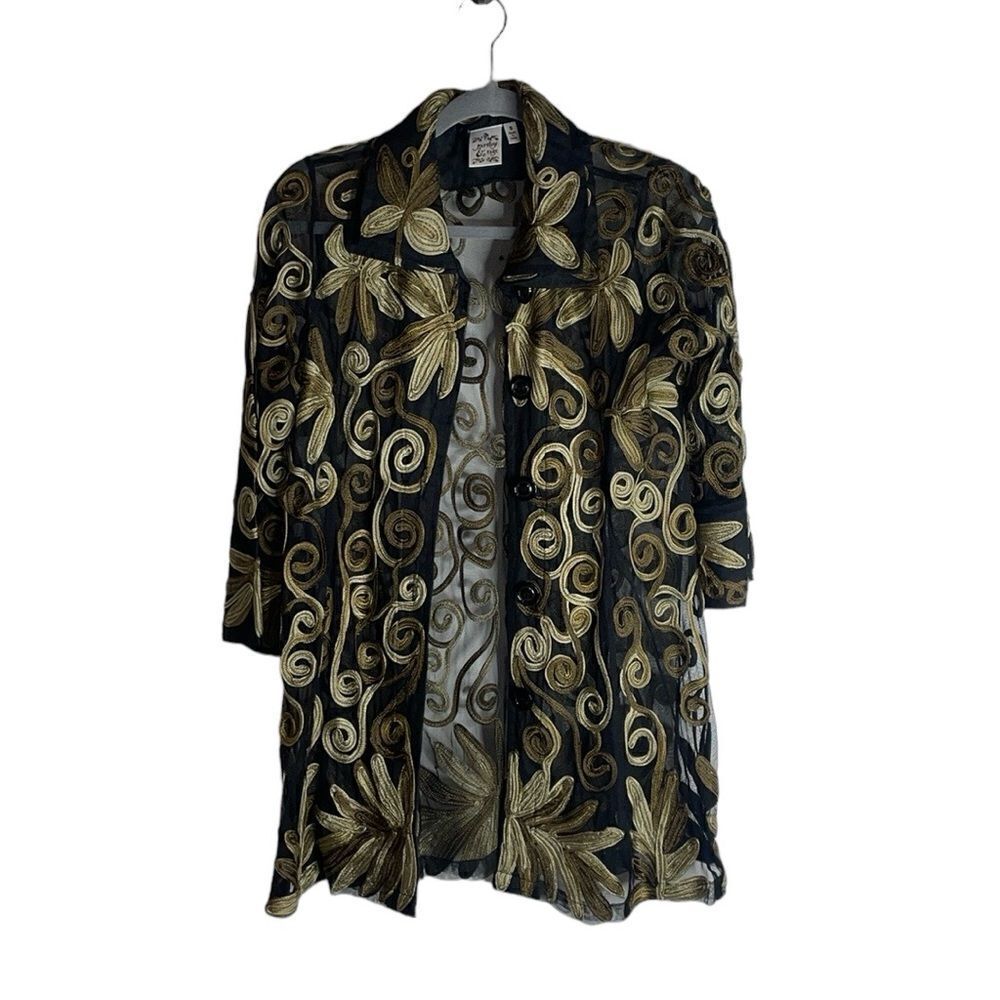 Parsley and Sage rare Soutache Black and gold sheer jacket size small